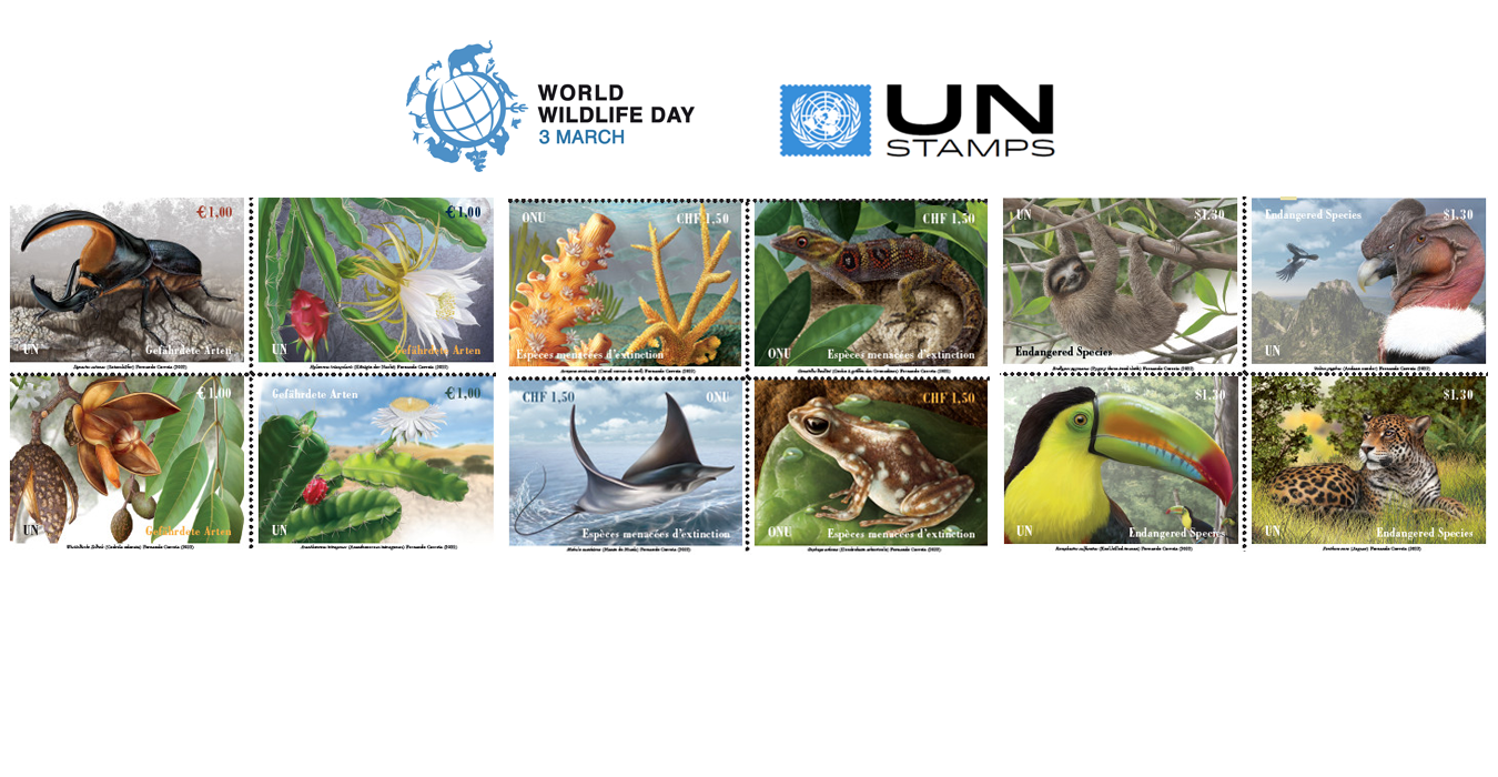 UN Stamps show endangered species of South America and Caribbean