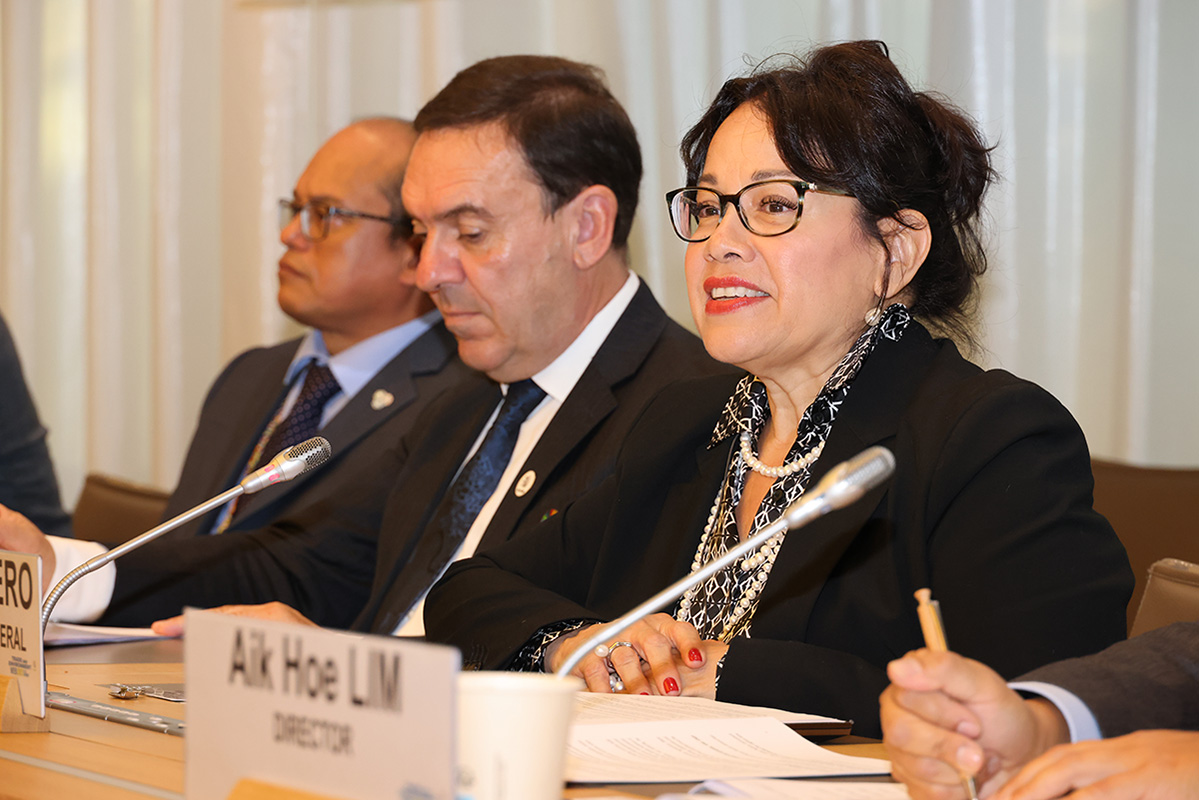 Secretary-General, Ivonne Higuero, speaking at the WTO